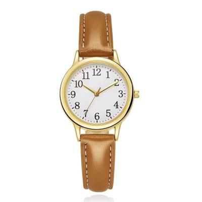 LGT Klassiek dameshorloge met bruine leren band en gouden details