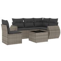 6-delige Loungeset met kussens poly rattan grijs - thumbnail