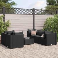 6-delige Loungeset met kussens poly rattan zwart - thumbnail