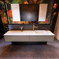 Badkamermeubelset Mondiaz Erin 200 cm met 2 Lades met RIDGE Wastafel Rechts Talc met 1 kraangat Greeploos Mat Smoke - thumbnail