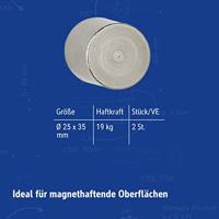 Magneet maul neodymium cilinder 25x35mm 19kg - thumbnail