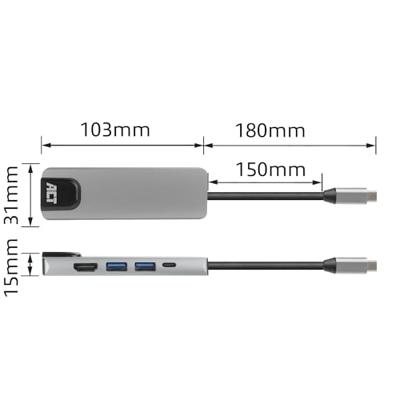 ACT AC7091 laptop dock & poortreplicator Bedraad USB 3.2 Gen 1 (3.1 Gen 1) Type-C Grijs - thumbnail