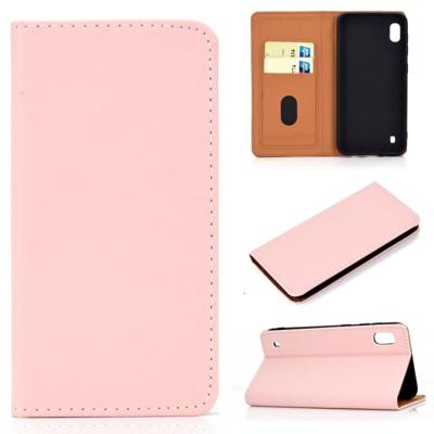 Voor Galaxy A10 effen kleur magnetische horizontale Flip lederen draagtas met kaartsleuf & houder (roze) Voor Galaxy A10 effen kleur magnetische horizontale Flip lederen draagtas met kaartsleuf & houder (roze)