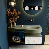 MONDIAZ RIVA 120cm badmeubel onderkast / planchet kleur carrara met 1 lade. Wastafel DULCET rechts 0 kraangaten kleur Army. - thumbnail