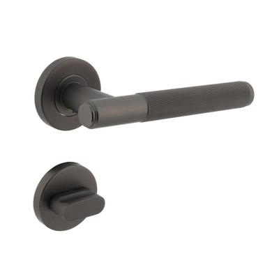 Deurkruk Rombo ruit motief op geveerde stalen rozet met nokken ø53x8mm en WC 8mm rvs antraciet-grijs
