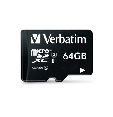 Verbatim PRO microSDXC-kaart 64 GB Class 10, UHS-I, UHS-Class 3 Incl. SD-adapter Verbatim PRO microSDXC-kaart 64 GB Class 10, UHS-I, UHS-Class 3 Incl. SD-adapter