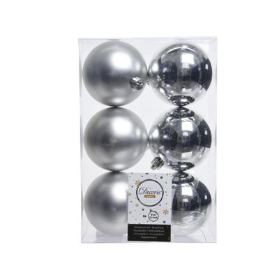 Decoris kerstballen plastic set zilver 8cm 6st
