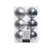 Decoris kerstballen plastic set zilver 8cm 6st - thumbnail