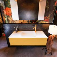 Badkamermeubelset Mondiaz Erin 120 cm met 1 Lade met RIDGE Wastafel Midden Talc met 1 kraangat Greeploos Mat Ocher - thumbnail