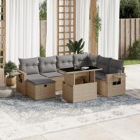 8-delige Loungeset met kussens poly rattan beige - thumbnail