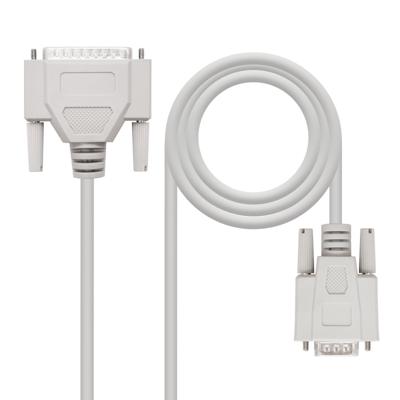 Nanocable 10.14.0802 - Seriële RS232 communicatiekabel, nulmodem, DB9/H-DB25/M, mannelijk-vrouwelijk, beige, 1,8 m