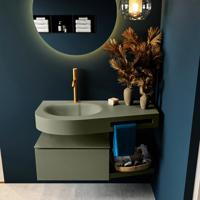 MONDIAZ RIVA 100cm badmeubel onderkast / planchet kleur Army met 1 lade. Wastafel DULCET links 1 kraangat kleur Army. - thumbnail
