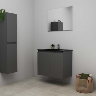 On-Line Badkamermeubelset - 80 cm - Bouwpakket - Greeploze Ladestructuur - Acryl Wastafel - 1 Kraangat - Spiegel - Mat Antraciet