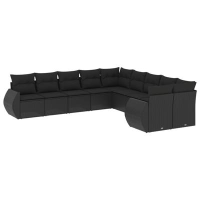 10-delige Loungeset met kussens poly rattan zwart - thumbnail