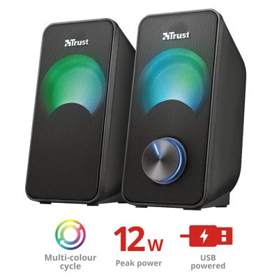 Trust arys compact 2.0 speakerset met rgb pc-luidspreker (zwart)
