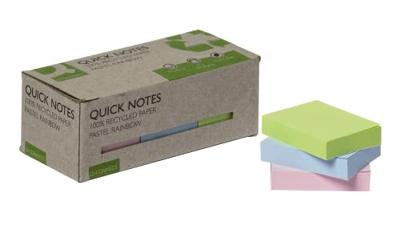 Q-CONNECT Quick Notes Recycled pastel, ft 38 x 51 mm, 100 vel, doos van 12 stuks in geassorteerde kleuren Q-CONNECT Quick Notes Recycled pastel, ft 38 x 51 mm, 100 vel, doos van 12 stuks in geassorteerde kleuren