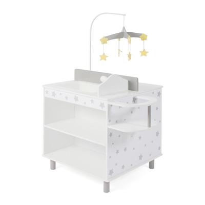 Grote houten poppen-verschoontafel met opbergruimte - Grey Stars