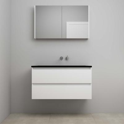 On-Line Badkamermeubelset - 100 cm - Voorgemonteerd - Ladestructuur - Acryl Wastafel - zonder Kraangat - Spiegelkast - Hoogglans Wit