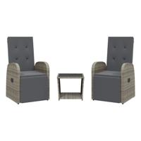 3-delige Tuinset met kussens poly rattan grijs - thumbnail