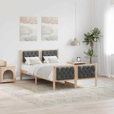 Bedframe Donkergrijs 135 x 190 cm Massief grenenhout