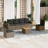 7-delige Loungeset met kussens poly rattan grijs - thumbnail