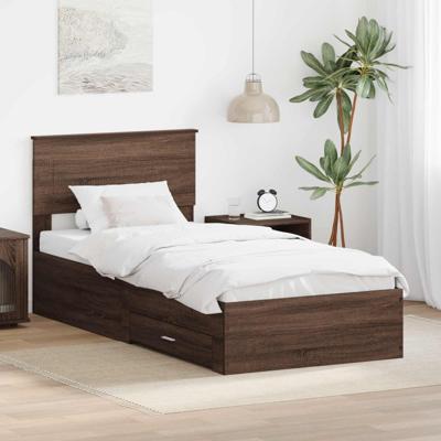 Bedframe Bruin Eiken en Zilver 75 x 190 cm Bewerkt hout