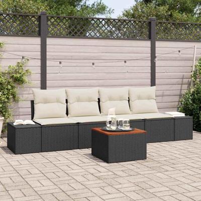 Tuinbankenset met opslag 5 pcs Zwart en Crème poly rattan