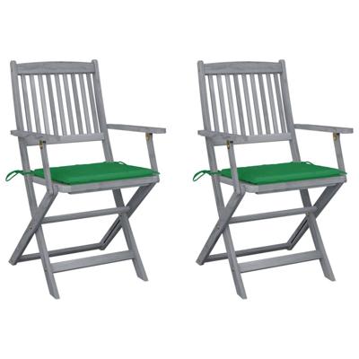 VidaXL Set van 2 klapstoelen met kussens, gemaakt van massief acaciahout.