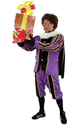 Pietenpak pluche 3-delig paars/zwart