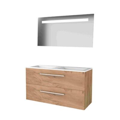 Basic-Line Economic 46 Badkamermeubelset - 120 x 46 cm - Met Grepen - 4 Lades - Acryl Wastafel - Zonder Kraangat - Spiegel met LED Verlichting - Whisky Oak