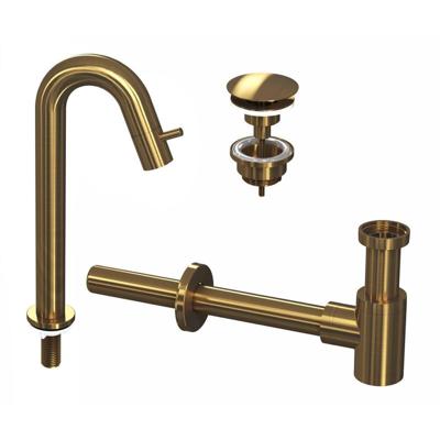 INK 5A Fonteinkraanset - staande Fonteinkraan - hoog gebogen - always open - plug en designSifon - Brushed mat goud 9902483 INK 5A Fonteinkraanset - staande Fonteinkraan - hoog gebogen - always open - plug en designSifon - Brushed mat goud 9902483