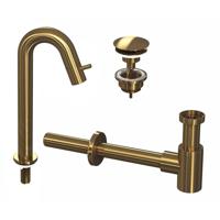 INK 5A Fonteinkraanset - staande Fonteinkraan - hoog gebogen - always open - plug en designSifon - Brushed mat goud 9902483 - thumbnail