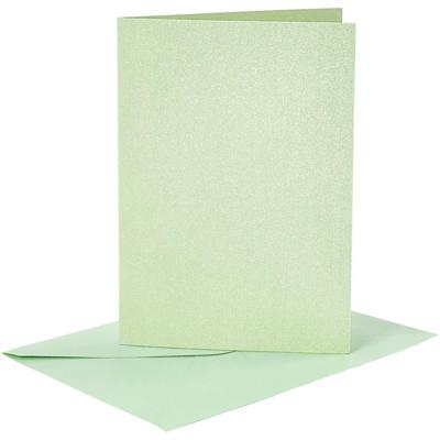 Creativ Company Kaarten en enveloppen, afmeting kaart 10,5x15 cm, afmeting envelop 11,5x16,5 cm, parelmoer, 120+210 gr, lichtgroen, 4 set/ 1 doos