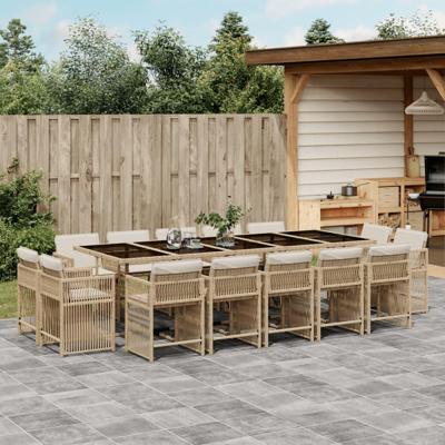 15-delige Tuinset met kussens poly rattan beige