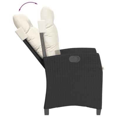Tuinstoelen 2 st verstelbaar met kussens poly rattan zwart - thumbnail