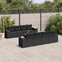 9-delige Loungeset met kussens poly rattan zwart - thumbnail
