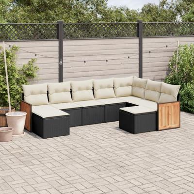 10-delige Loungeset met kussens poly rattan zwart