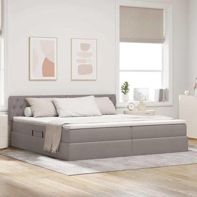 Opbergbed met LED met matras Taupe 200 x 200 cm Polyester