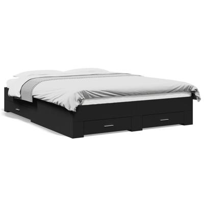 Bedframe met lades bewerkt hout zwart 140x200 cm - thumbnail