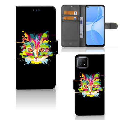 OPPO A73 5G Leuk Hoesje Cat Color | Portemonnee hoesje OPPO A73 5G Leuk Hoesje Cat Color | Portemonnee hoesje
