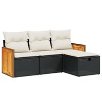 4-delige Loungeset met kussens poly rattan zwart - thumbnail
