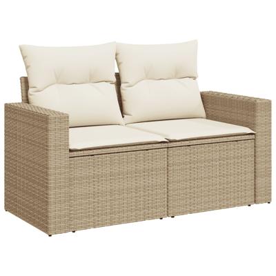 4-delige Loungeset met kussens poly rattan beige - thumbnail