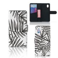 Leaves Grey Hoesje Alcatel 1B (2020) Leaves Grey Design Kunstleer TPU | Book Case - thumbnail