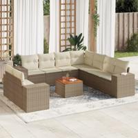 10-delige Loungeset met kussens poly rattan beige - thumbnail