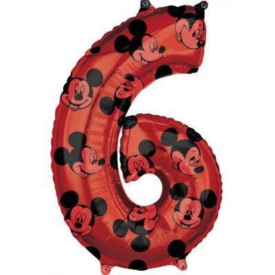 Folieballon Cijfer 6 Mickey Mouse Rood (66cm)