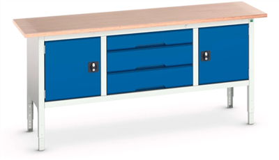Bott Verso Werkbank | 2000x600x830-930mm | 2 Deuren | 3 Lades | Multiplex | RAL 5011 - 16923032.11 Bott Verso Werkbank | 2000x600x830-930mm | 2 Deuren | 3 Lades | Multiplex | RAL 5011 - 16923032.11