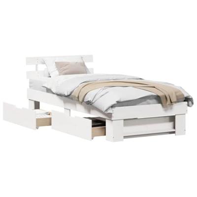 Bedframe met hoofdeinde Wit 90 x 200 cm Massief grenenhout