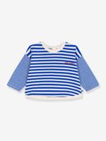 Baby T-shirt van katoen met lange mouwen, gestreept PETIT BATEAU blauw - thumbnail