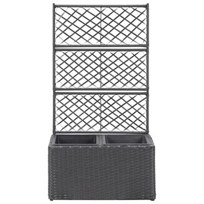 Latwerkplantenbak verhoogd met potten 58x30x107 cm rattan zwart Latwerkplantenbak verhoogd met potten 58x30x107 cm rattan zwart