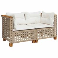 Tuinbanken 2 st met kussens poly rattan beige - thumbnail